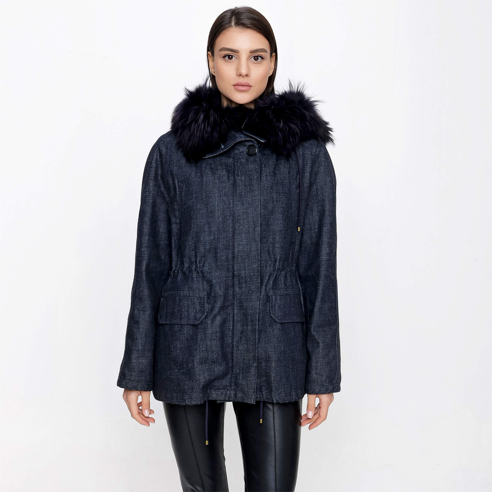 Yves Salomon Army - Denim Fur Detail Long Coat